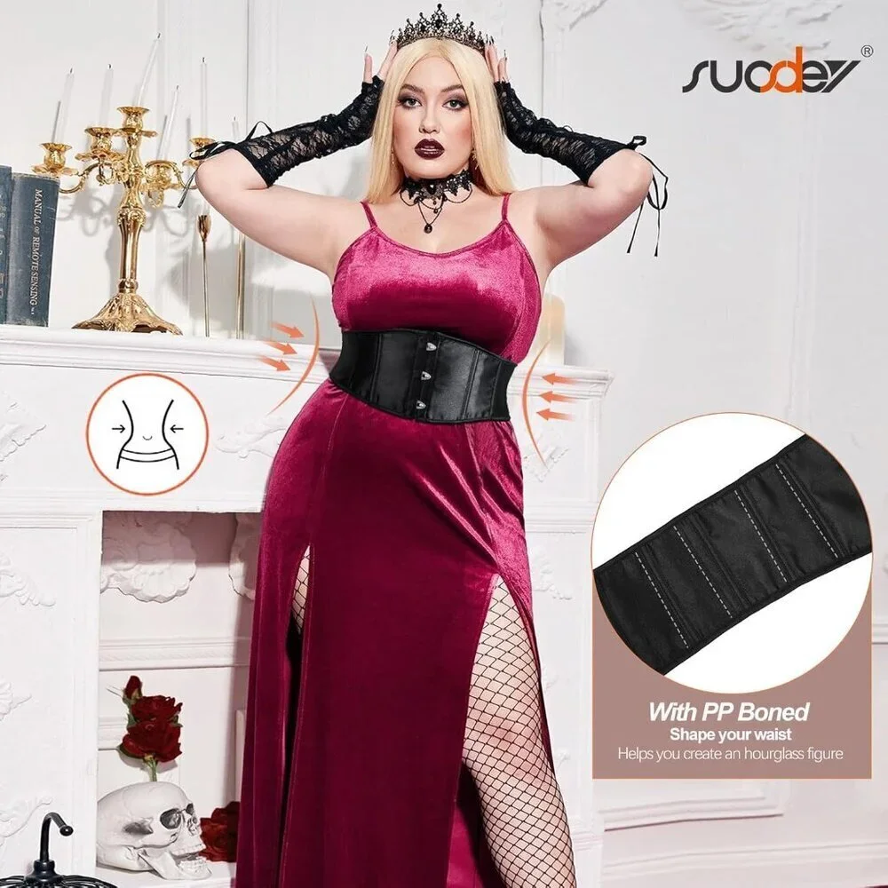 Women's Jacquard Corset Belt Lace Up Bustier Waspie Belt Renaissance Black Gloss
